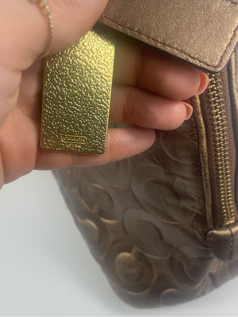 Coach Peyton Metallic Op Art Embossed Satchel - Picture 5 of 13